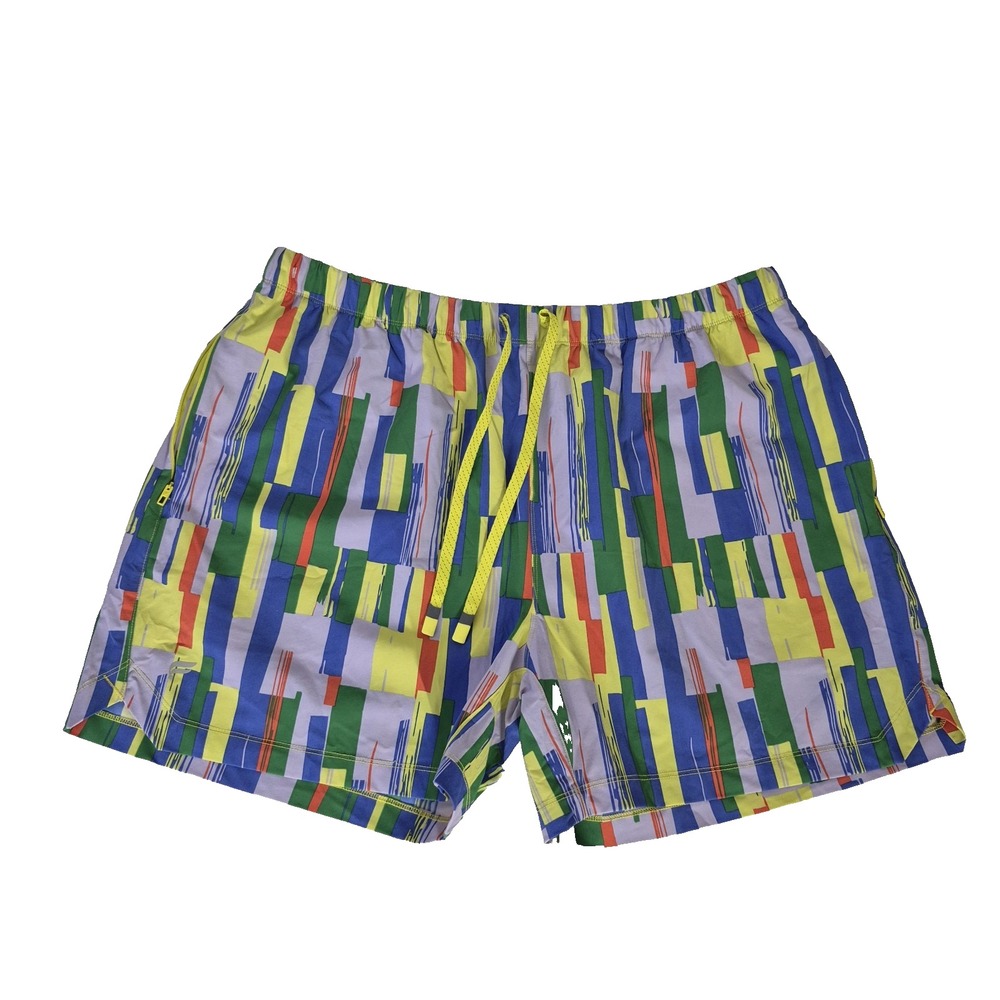 Fabletics Patchwork Swim Trunks  Mens 2XL MultiColor Striped  5 " Drawstring